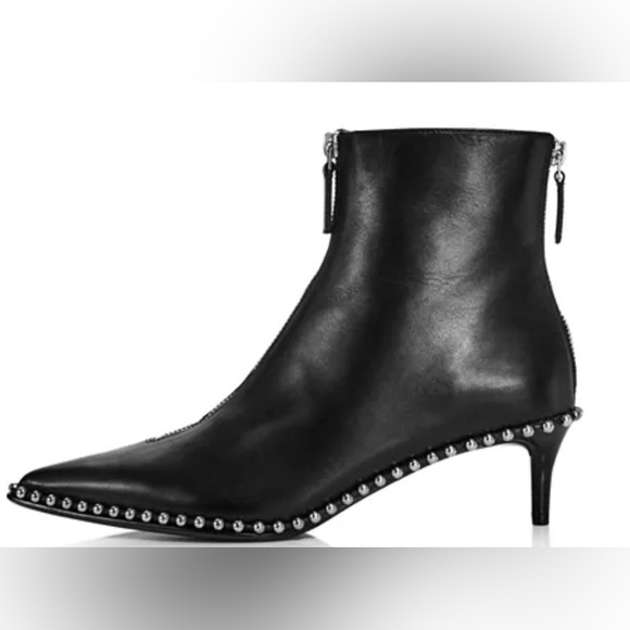 ALEXANDER WANG Eri Leather Studded Boot Zip Pointed Kitten Heel Size 39.5 US 9.5 - Picture 1 of 12